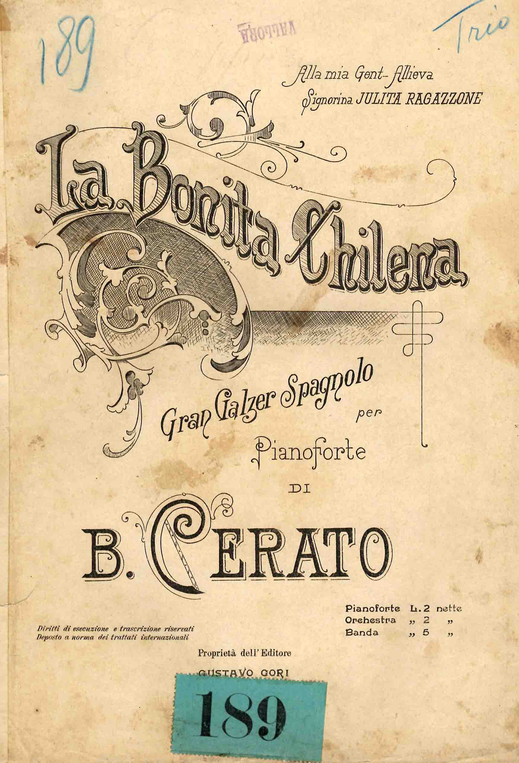 La Bonita Chilena. Gran Valzer Spagnolo per Pianoforte